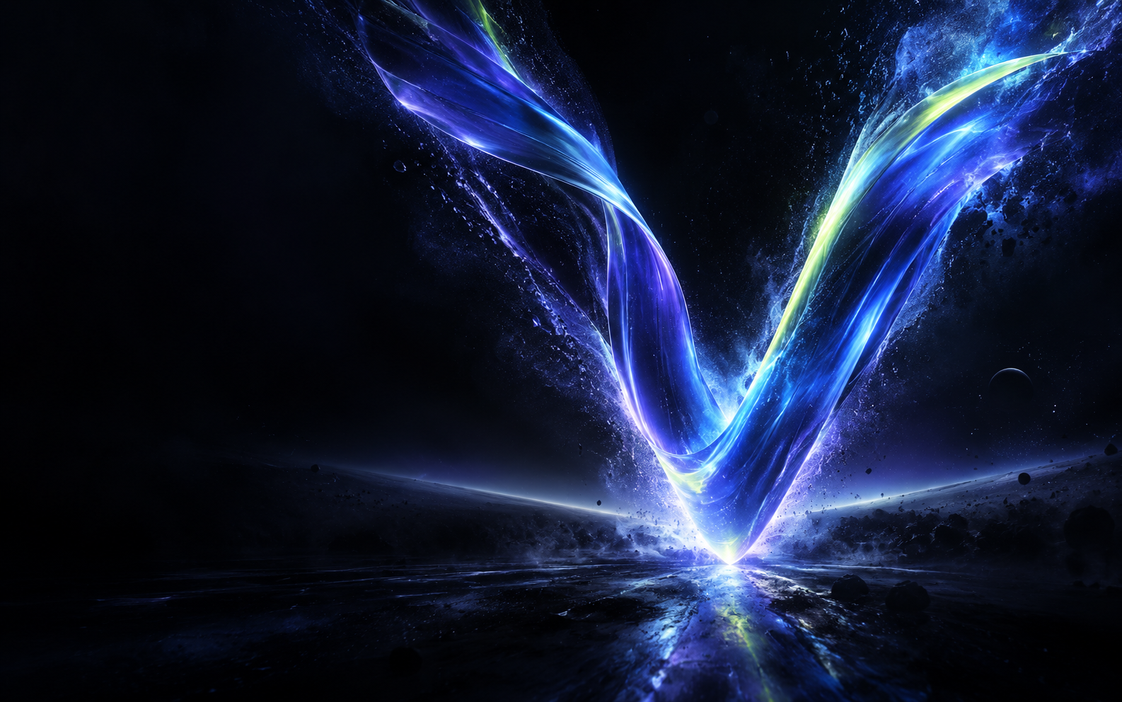 Abstract luminous energy forming the letter V